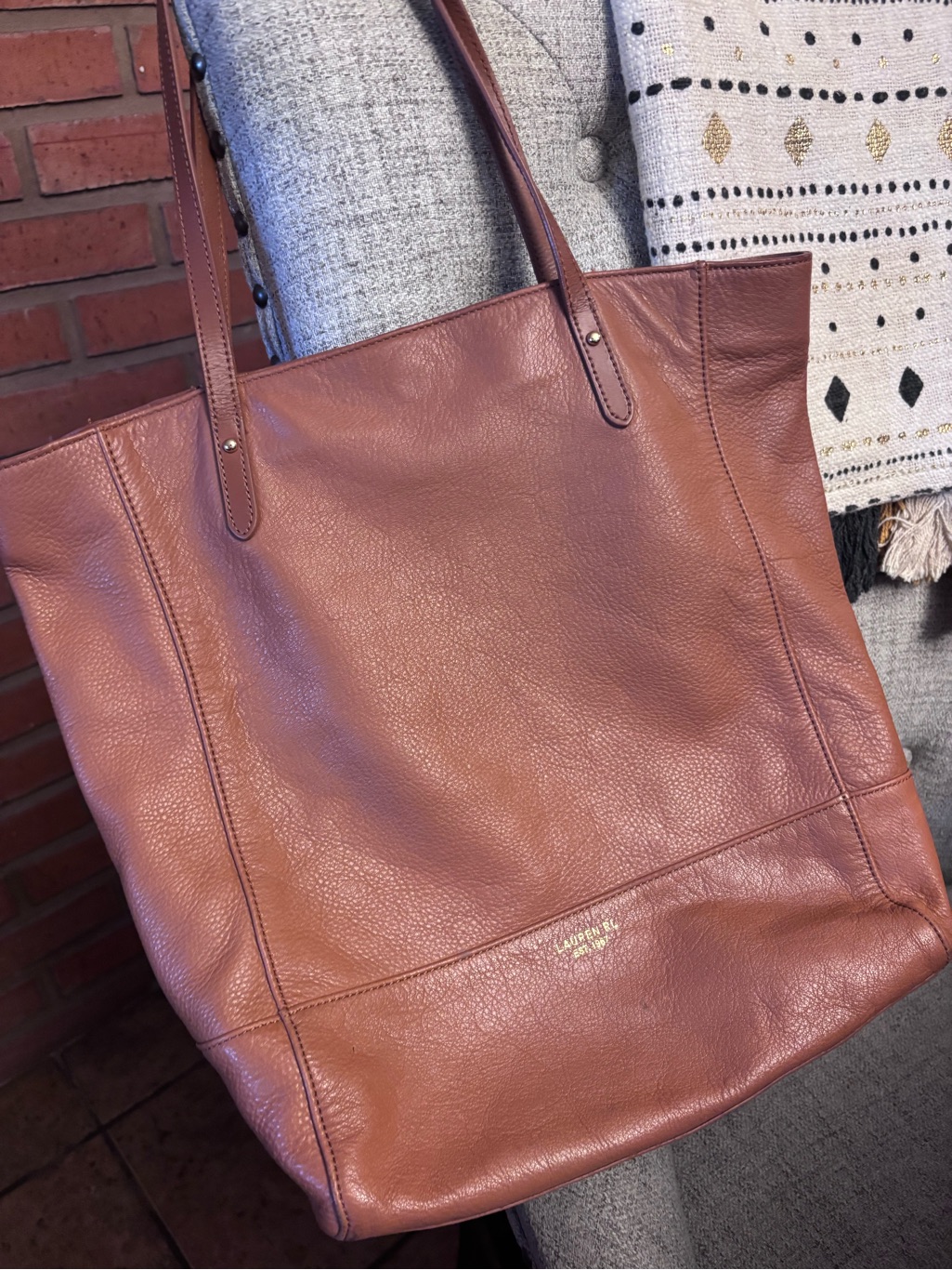 Vintage Lauren Rl 1967 Cognac Leather Tote